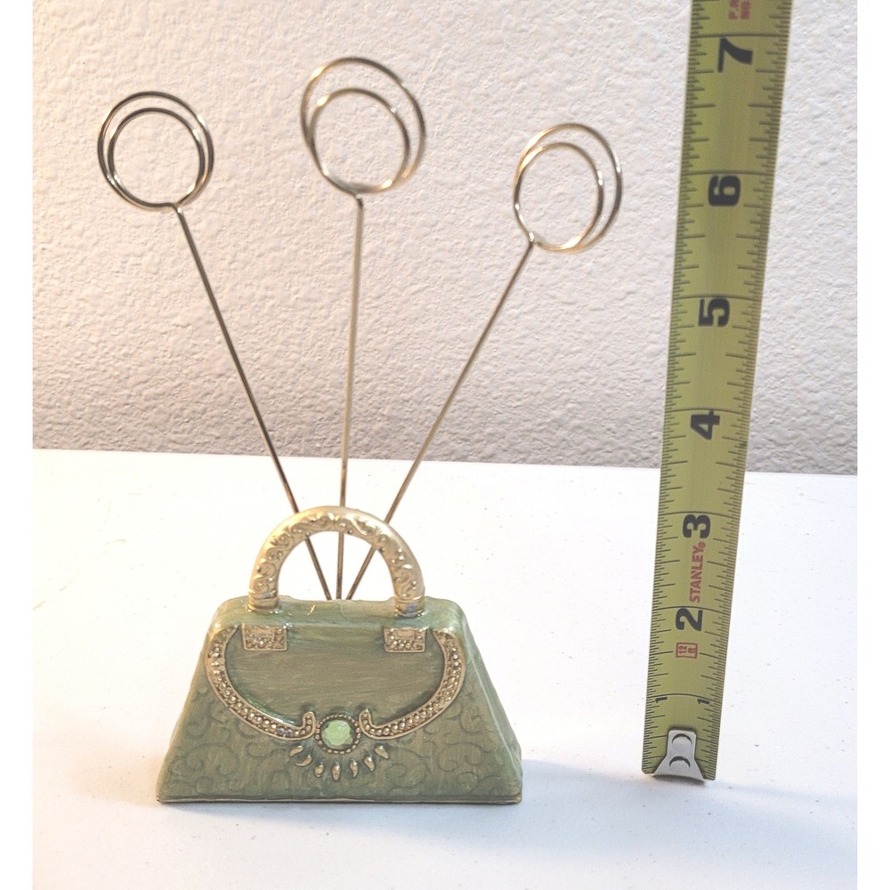 Unbranded Purse Photo Holder Sage Green Gold Vintage Style 3 Wire Clips